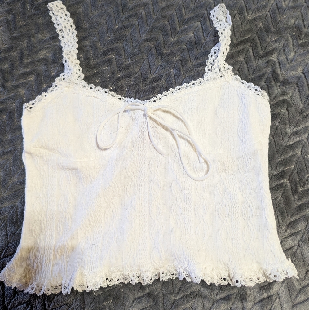Edikted White Smocked Tie Front Camisole